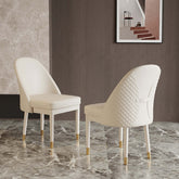 Contemporary beige dining chair with faux leather upholstery and sturdy solid wood construction